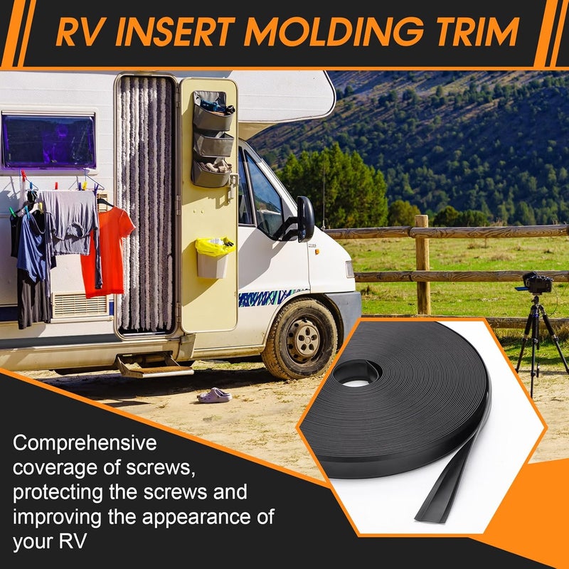 Datanly 2 Rolls 1" RV Trim Molding Insert Total 200 ft Black Vinyl Trim Insert Screw Cover Waterproof Vinyl Corner Molding for RV Boat Camper Travel Trailer - Image 4
